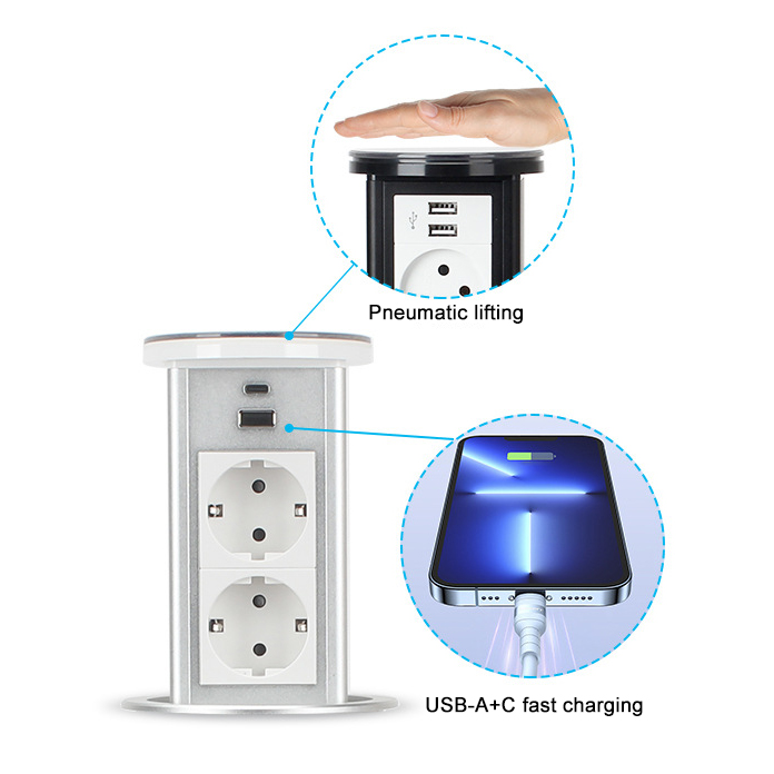 OEM/ODM Recessed Tabletop Pop Up Socket with 2 AC Outlets and USB Ports Concealed Power Socket Outlet for Office Desk