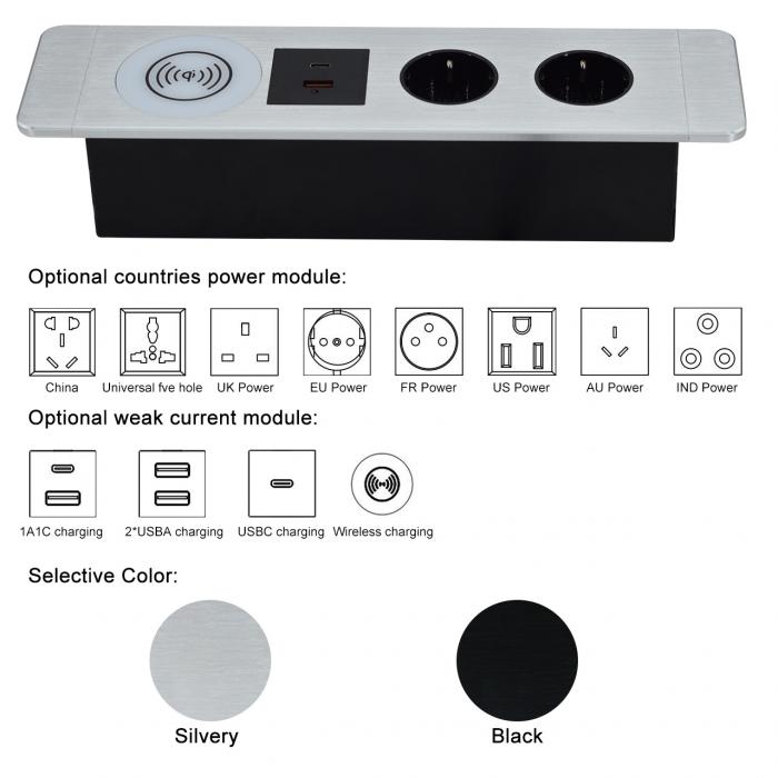 BNT Office Multifunctional Under Table Socket with EU Power Socket and USB Charging Ports