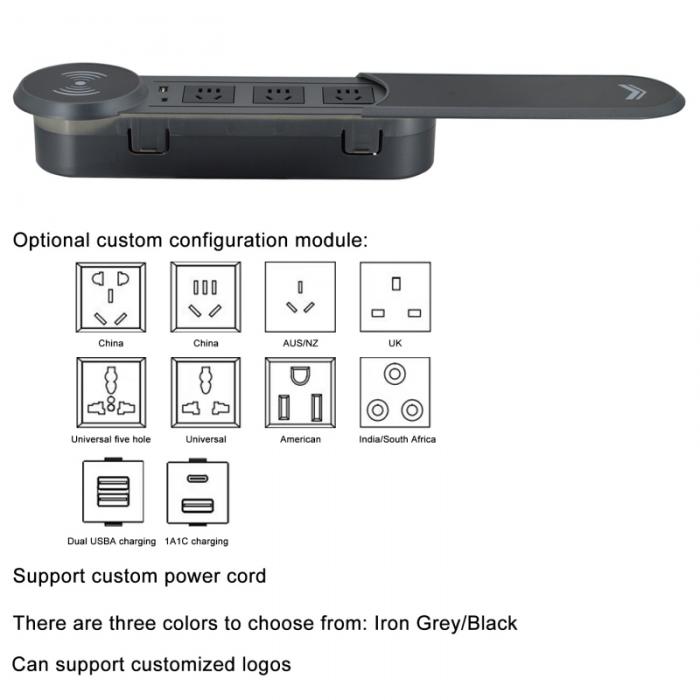 Customized logo cover-sliding desktop power socket PC Material/conference table mounted recess boxes power outlet