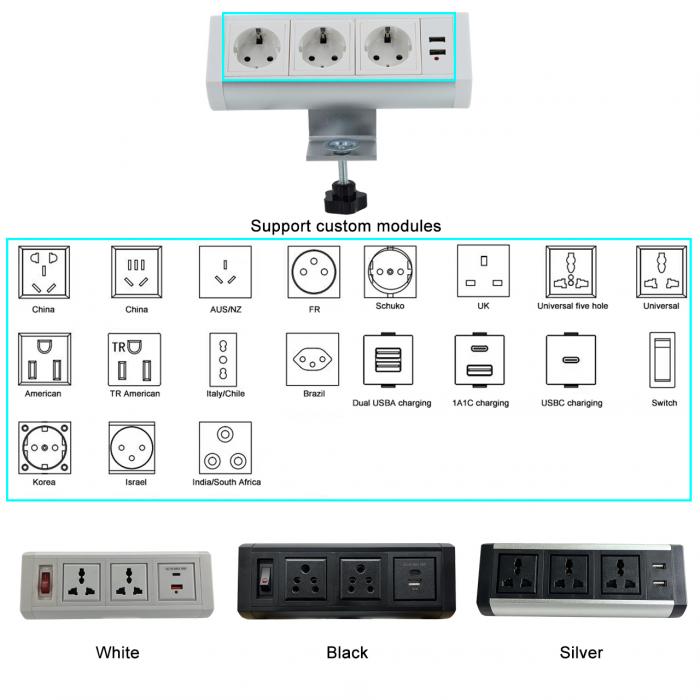 OEM/ODM clamp on desk removable desktop mount multi-outlets uk power socket with usb/table clamp mount power outlet