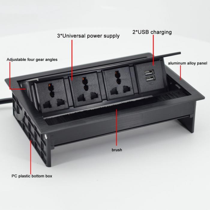 Built-In Brush Flip Up universal power outlet Cover Desktop Socket with USB-S data port /Tabletop Brush Flip Connectivity Box