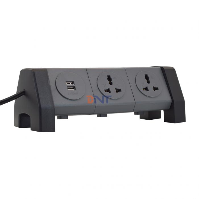 OEM/ODM Universal Power Extension Cord Tower Socket with 2 USB charging socket Surge Protector for Desk