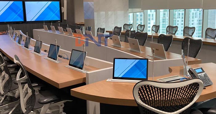 BNT supply 23 units ultra-thin monitor lifts used in a automatical office system meeting room in Indonesia