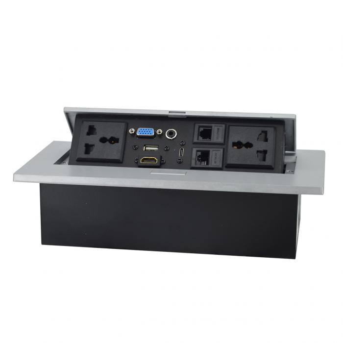 Furniture Socket Universal 16A/10A AC Outlets & Cat6 Data Port PopUp Design Tabletop Socket IP44 Level with 2 Outlets