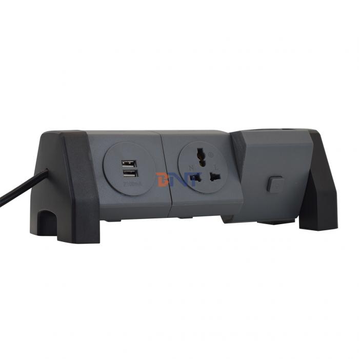 OEM/ODM Universal Power Extension Cord Tower Socket with 2 USB charging socket Surge Protector for Desk