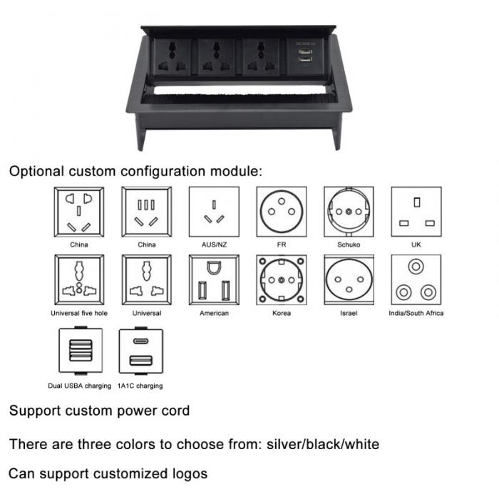 Built-In Brush Flip Up universal power outlet Cover Desktop Socket with USB-S data port /Tabletop Brush Flip Connectivity Box