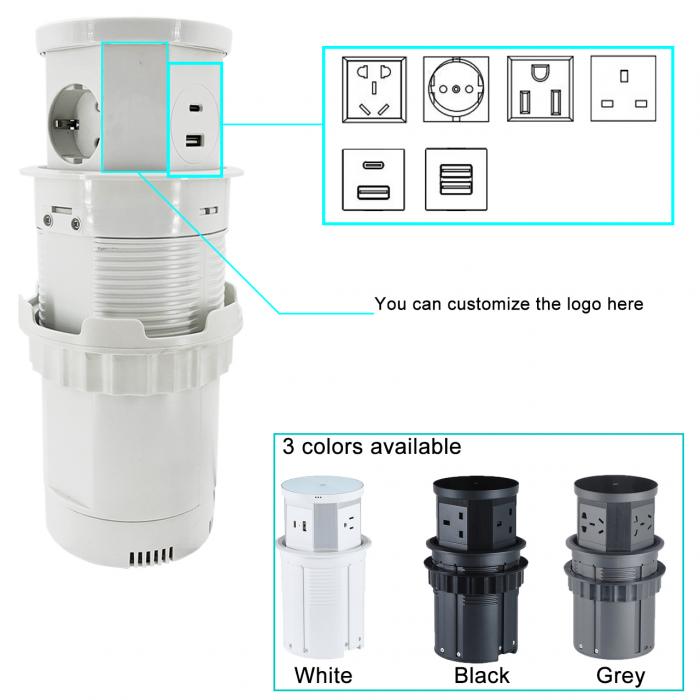 OEM/ODM Kitchen Hidden Power Outlet Recessed Desktop PopUp USB Port AC 16A 220V Voltage IP44 Level for Office Use