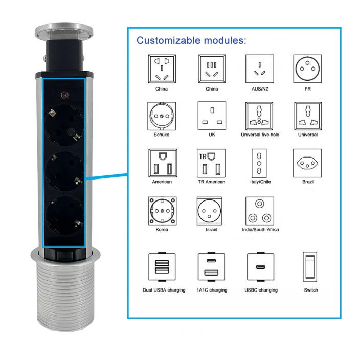 Aluminum alloy desk tower power socket BP118