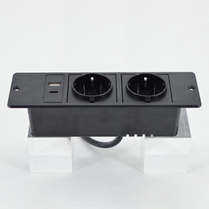 OEM/ODM CE Approved high quality eu 2-plug desktop sofa socket with usb a+c socket set for sofa TV cabinet