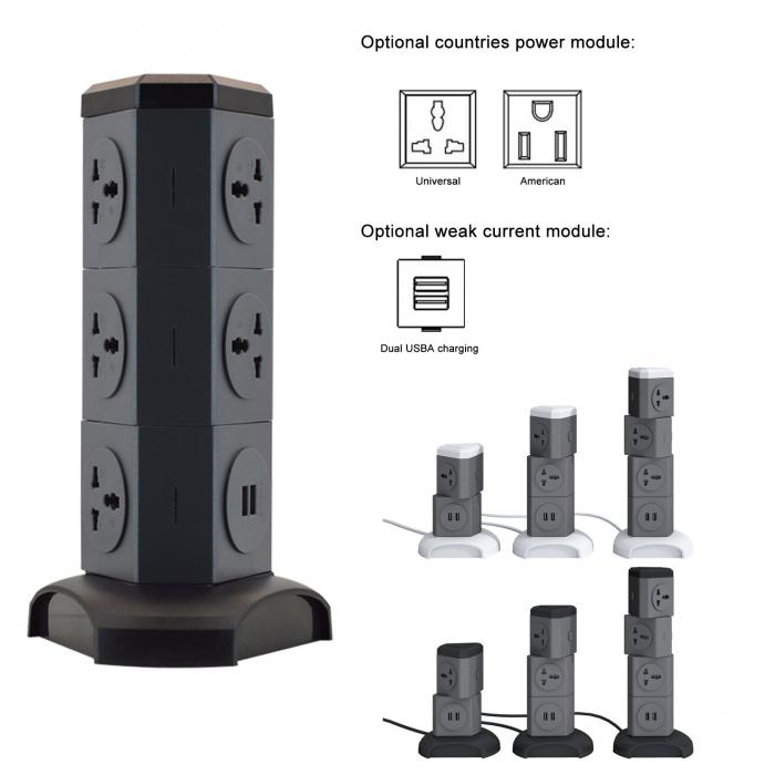 OEM/ODM Universal Power Extension Cord Tower Socket with Surge Protector for Desk