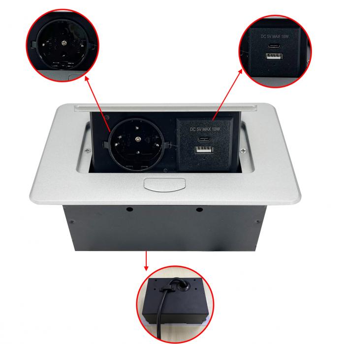 OEM/ODM Embedded Desktop Power Socket pop up outlets USB A+C Power Charging Plug Suitable for Office Table