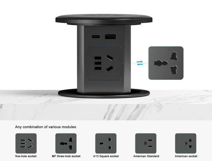 OEM/ODM water proof electrical power socket outlet universal plug intelligent kitchen pop up socket with top wireless charger