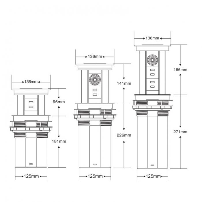 OEM/ODM Customize motorized pop up power kitchen sockets tabletop tower sockets with USB A+C charging sockets